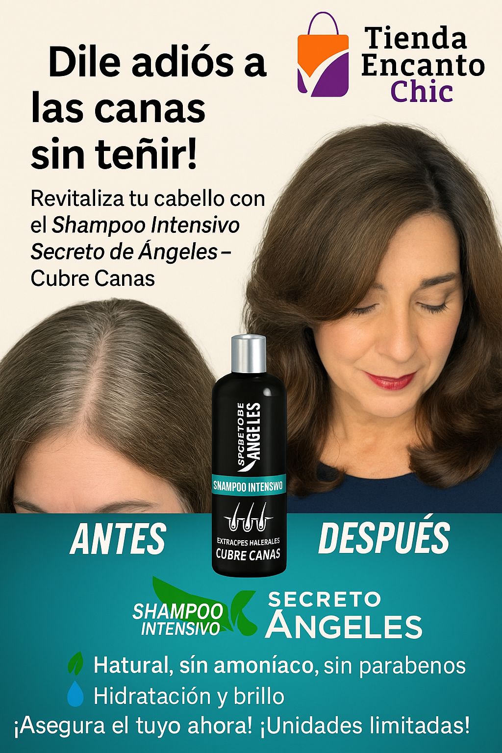 🌿Shampoo Original Natural Cubre Canas Secreto de Ángeles ➕ Colágeno y Exfoliante GRATIS🎁